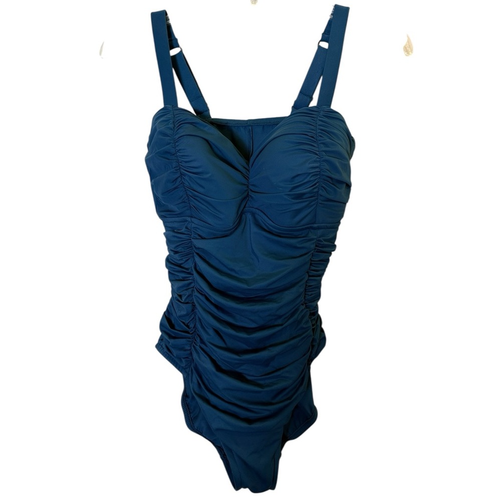 Aqua Green Women’s Shape and Style Ruched One Piece Teal Pinup Swimsuit Sz 10